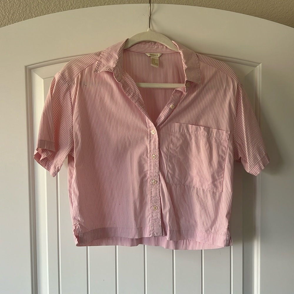 Forever 21 white and pink striped shirt